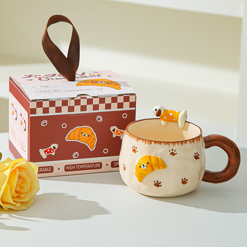 Tazas de cerámica para cachorros, copas de agua, tazas pintadas a mano, tazas de café de oficina en el hogar, regalos de cumpleaños para chicas