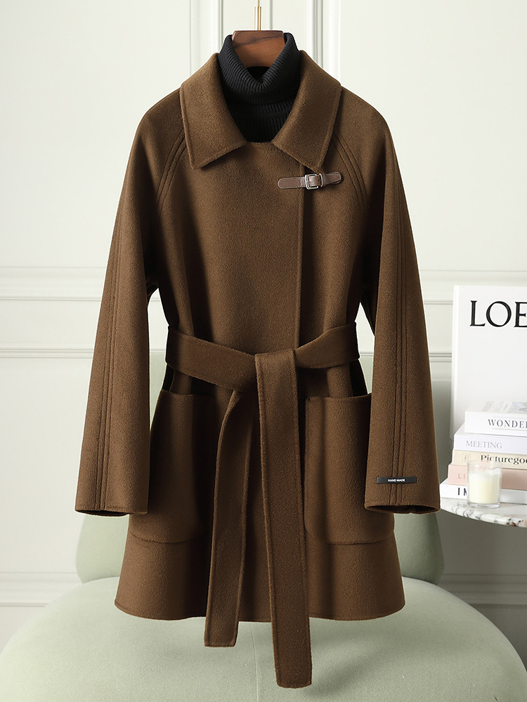 Double-sided woolen long demi-season woolen coat