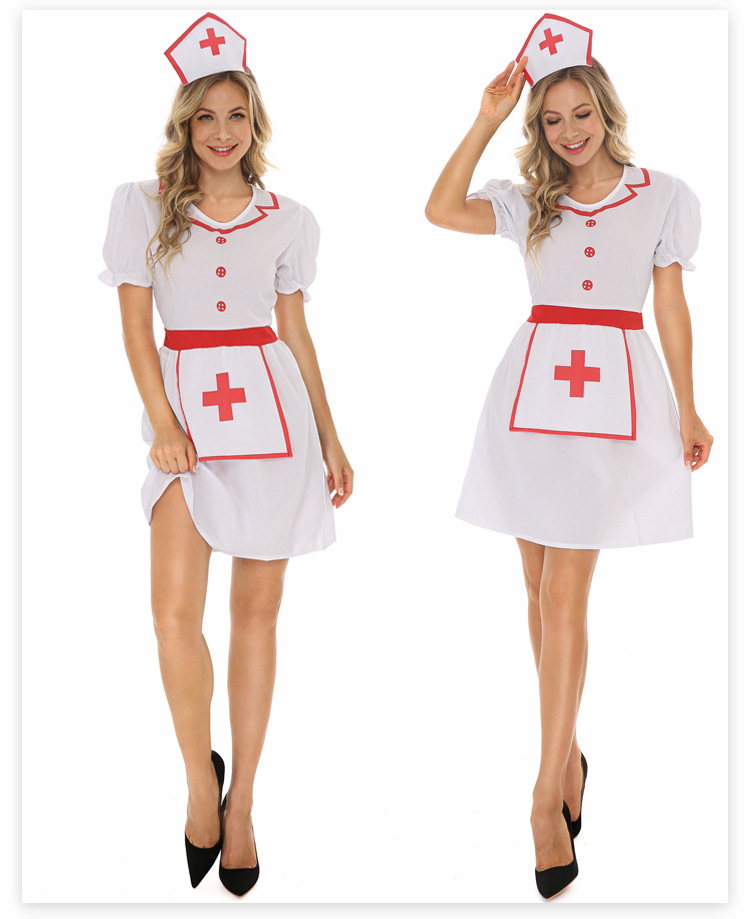 Halloween Cosplay Nurse Red Cross Short-sleeved White Dress Wholesale Nihaojewelry display picture 3