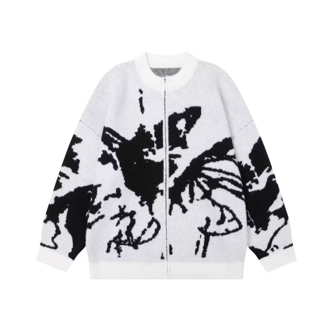 Explosiones transfronterizas de tamaño grande irregular jersey jacquard suéter cardigan hombre chaqueta de fábrica de invierno al por mayor