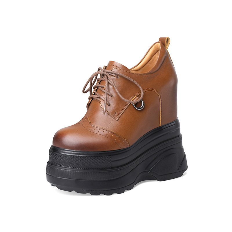 Giày sneaker nữ đế dày tăng chiều cao 16 cm, phong cách thể thao — màu nâu