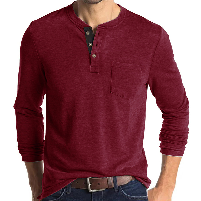 Amazon hombres europeos y americanos de manga larga de cuello redondo Camiseta de los hombres camisa de fondo Comercio exterior de los hombres camiseta Henry cuello superior