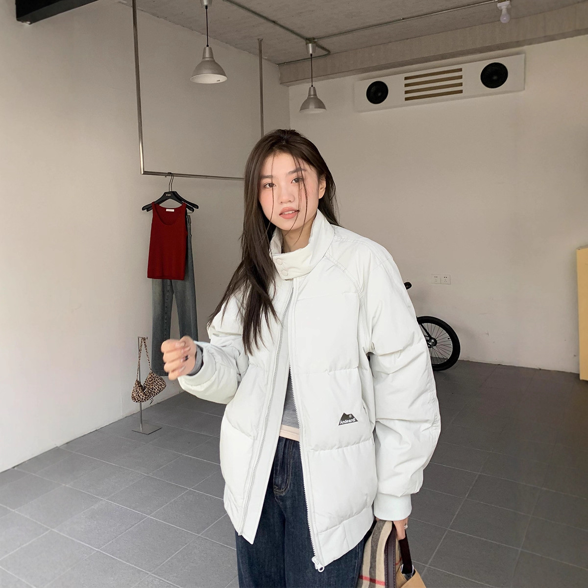 橘子树在哪儿90绒立领羽绒服女冬季纯色百搭中性风宽松保暖厚外套