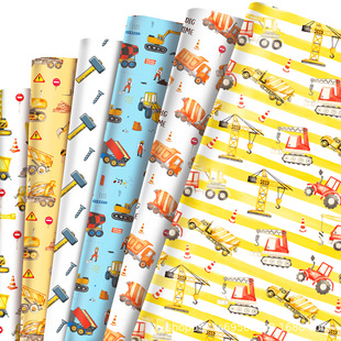 Wz064 Construction Worker Engineering Vehicle Gift Decorative Paper Party Gift Gift Box Decorative Outer Wrapping Paper