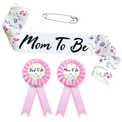 小碎花BABYSHOWER套装徽章肩带套装MOM TO BE DAD TO BE套装