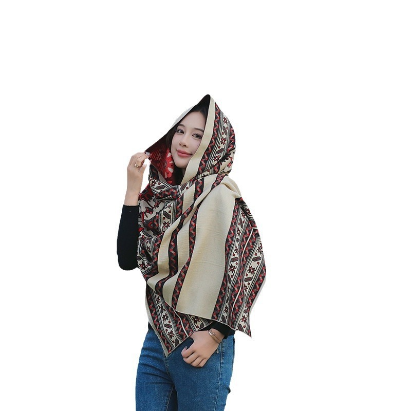 New ethnic style double-sided i mitation cashmere warm shawl for travel, fashionable outerwear cloak, versatile women's_voghion.com