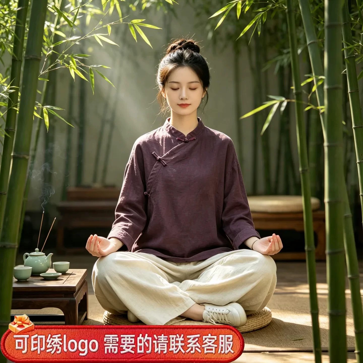 中国风秋季禅修居士服女款斜襟盘扣上衣高级禅服女套装中式工作服