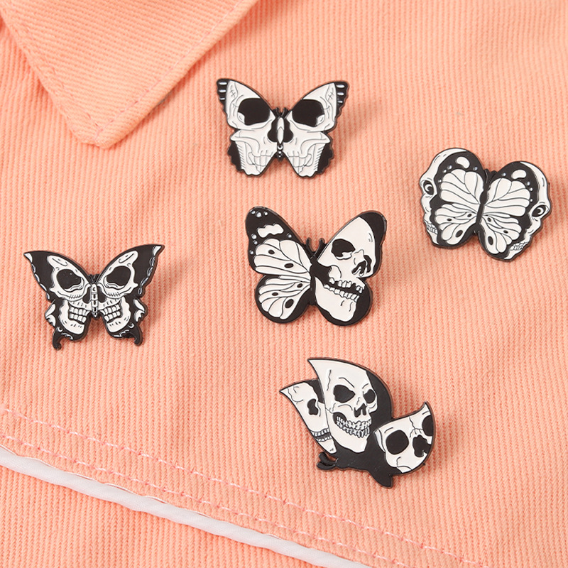 Novelty Butterfly Skull Alloy Stoving Varnish Metal Brooches display picture 2