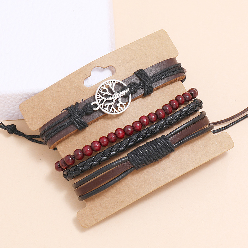 fashion happy tree braided leather bracelet