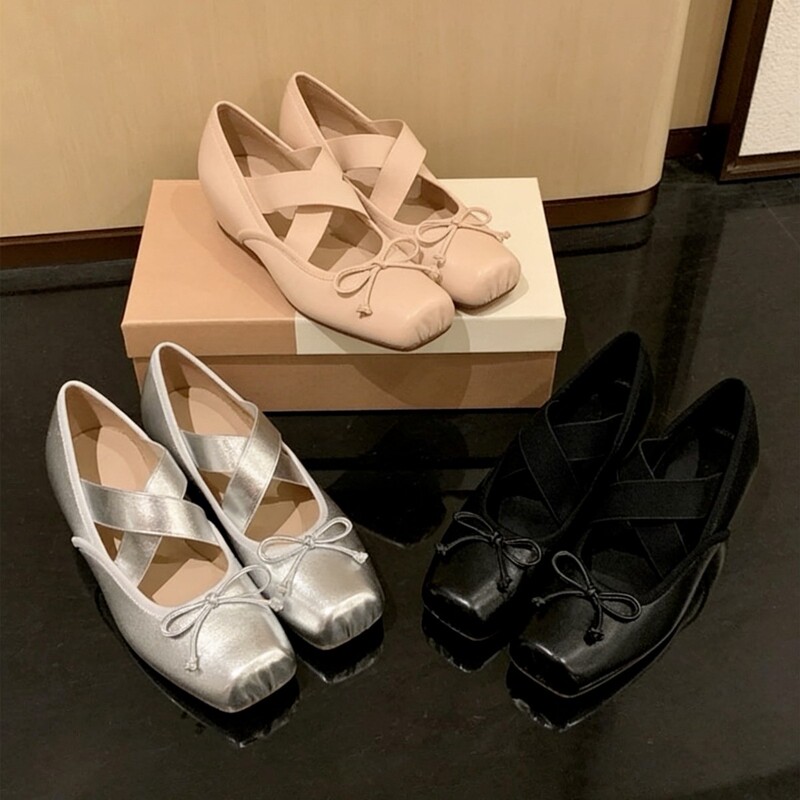 Soft sheepskin ~ In stock, 5cm internal height increase, pig nose ballet shoes, women's square toe Mary Jane shoes, thin summer style Soft sheepskin ~ In stock, 5cm internal height increase, pig nose ballet shoes, women's square toe Mary Jane shoes, thin summer style