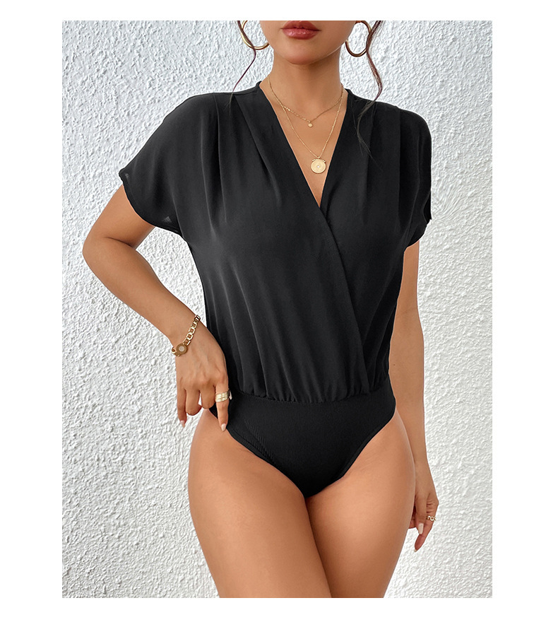 Chillgio Frauen soild lässig elegante Cat suits schicke koreanische Bluse Büro Stram pler Sommer V-Ausschnitt schlanke einteilige Kombination insgesamt – Detail 8