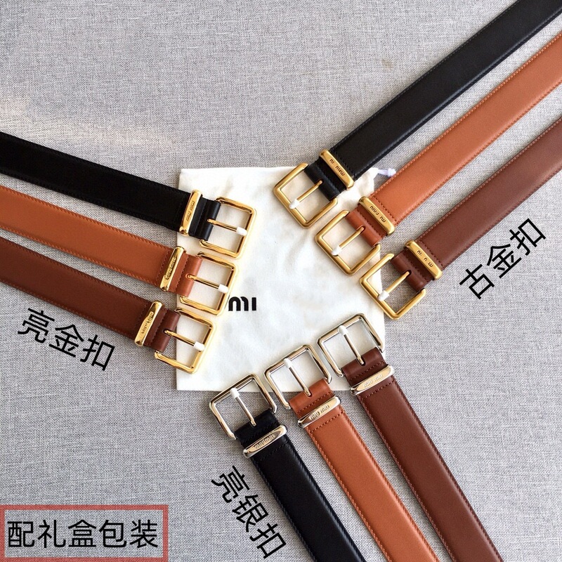 New 3.5miu Home Belt Top Layer Cowhide Women Belt Letter Decoration with Jeans Low Waist All-match Vintage