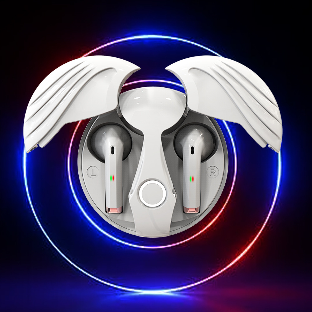 Cool TWS Bluetooth Earbuds Angel Wings True Wireless Sports Preto Tecnologia Jogo Esports_voghion.com