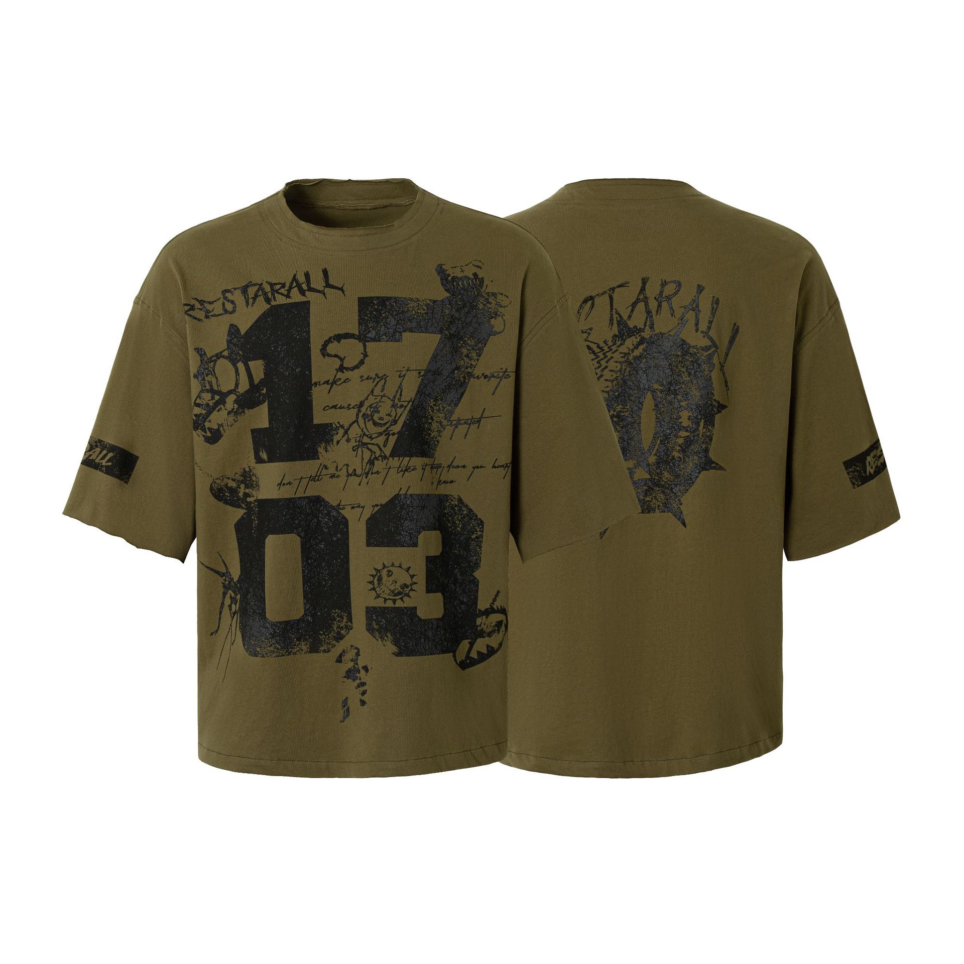 Jiayiku Men's 2025 Summer New American Retro High Street Fashion Brand Graffiti Culture Shirt Printed Short-sleeved T-shirt
