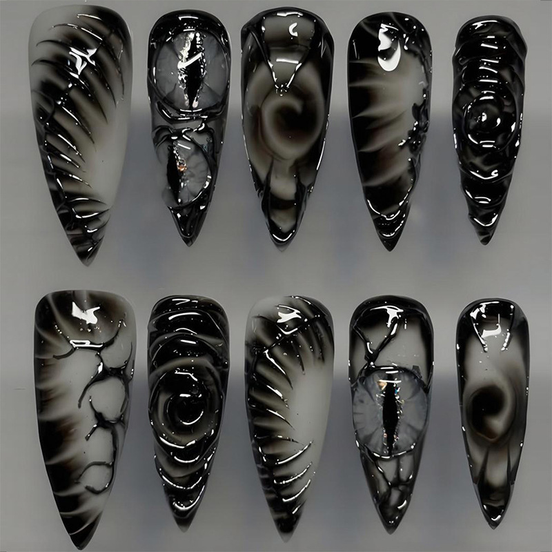 3D three-dimensional spiral black and white ink magic eye thorn gothic wearable nail art stickers cross-border foreign trade wholesale 30 pieces