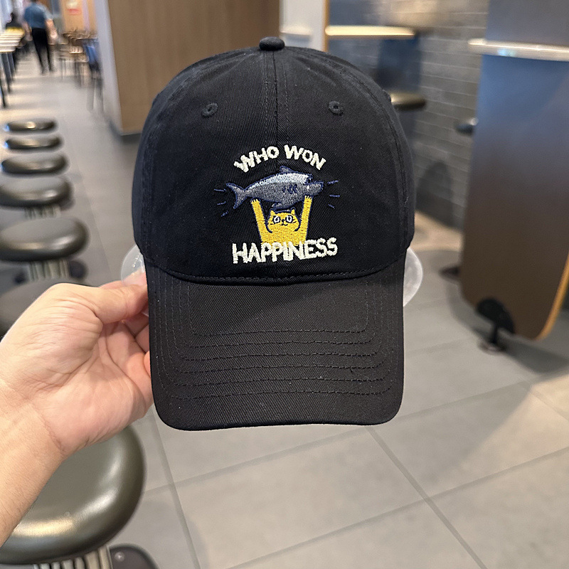 Sombrero de béisbol de mujer coreana, jóvenes hombres y mujeres de la calle con letras de gato bordadas de pez, sombrero de cara pequeña.