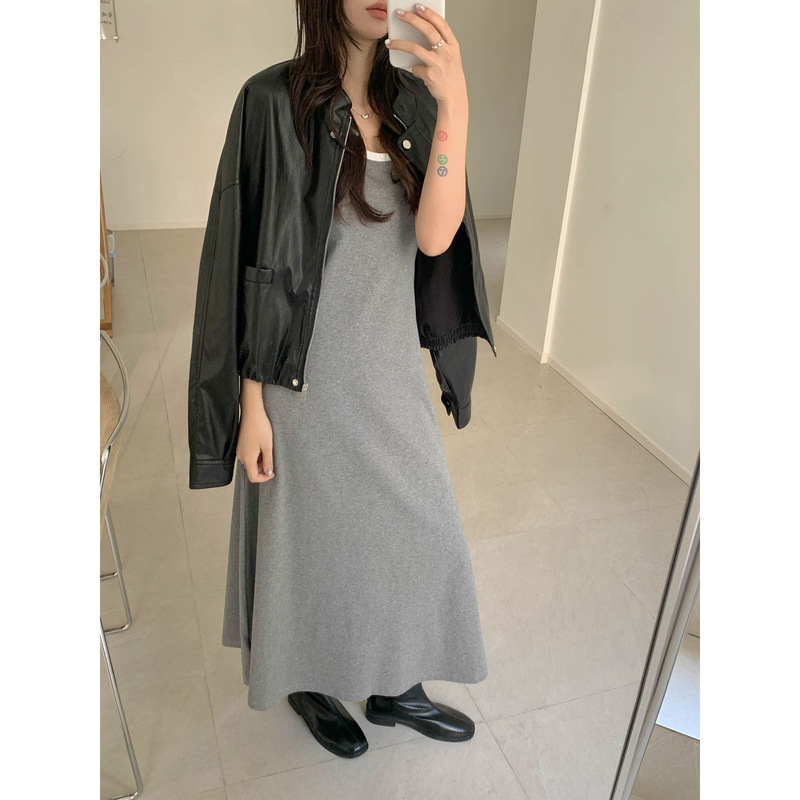 Gagd Faux Two-Piece Vest Dress for Women, Unique Design, Sleeveless Spaghetti Strap Dress, Waist-Cinching, Elegant Long Dress
