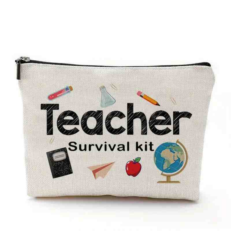 Bolsa de maquillaje transfronteriza para maestros regalo maestro cremallera bolsa impermeable bolsa de almacenamiento de lino regalo del Día del Maestro