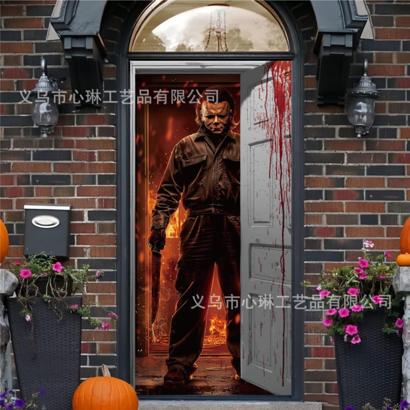 クロスボーダーハロウィンドアカバー背景布ハイエンドホリデーパーティー屋内外バナーシーン装飾吊り布カスタマイズ|undefined