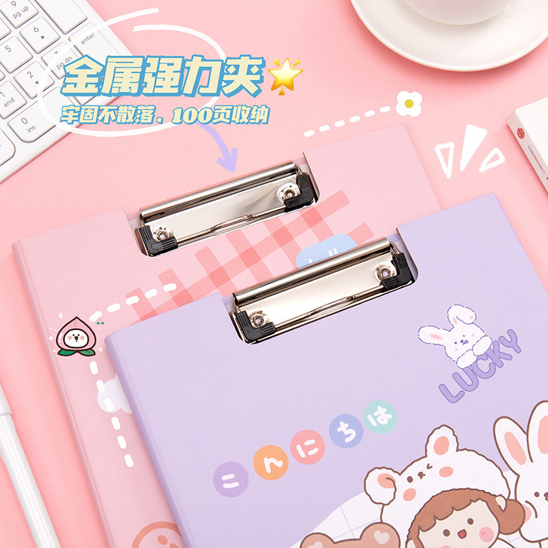 Clip de almacenamiento de papel de escritura de estudiante de escuela primaria de dibujos animados de alta apariencia Linda carpeta A4 clip de tablero fijo