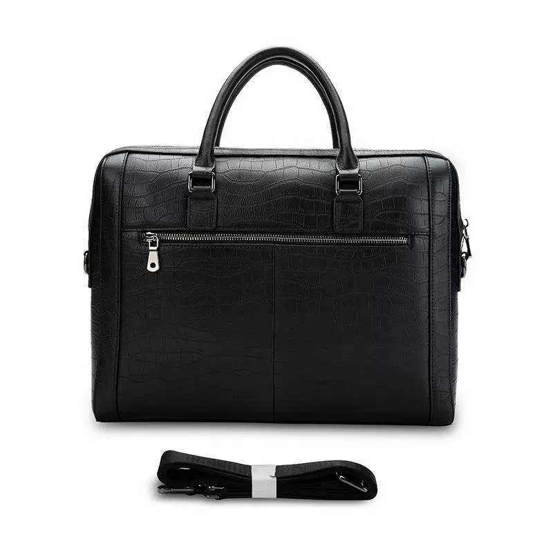Black bag, genuine leather, crocodile print