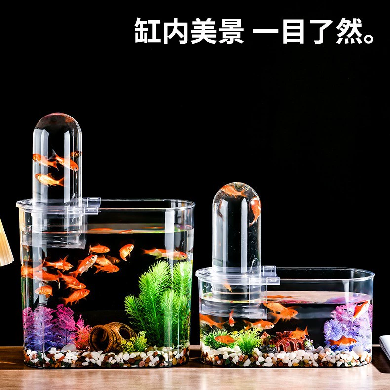Офисный простой настольный небольшой пластиковый прозрачный овальный аквариум отрицательного давления с крышкой, украшение для гостиной, черепаха