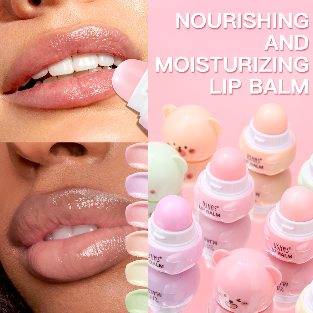 USHAS Bálsamo labial de punto transfronterizo europeo y americano Bálsamo labial hidratante y nutritivo Bálsamo labial de oso de color brillante UC127