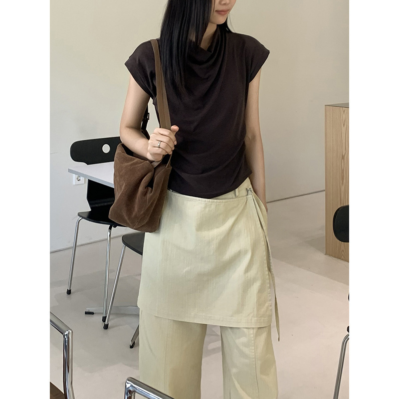 韩版设计感假两件休闲裤女2025秋季新款百搭屁帘显瘦宽松水洗长裤|undefined
