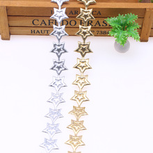 跨境现货超声波圣诞五角星不织布织带 仿皮涤纶亮面金银星星丝带