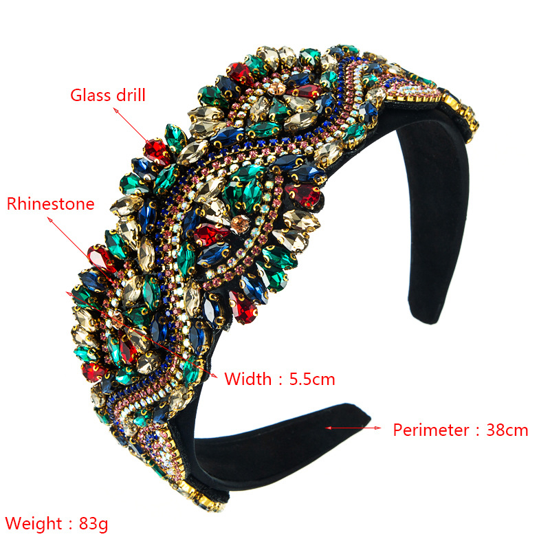 Heming Headband Baroque Style Trendy Exaggerated Super Flash Gem Headband Luxury Heavy Industry Full Diamond Wide Edge Vintage Hair Accessories display picture 1