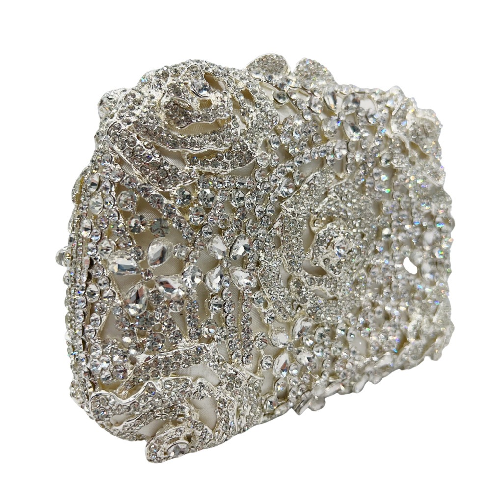 Cross-border nuevo hueco rosa con diamantes bolsas de cena de diamantes bolsas de moda de mano de mujer embrague de cristal