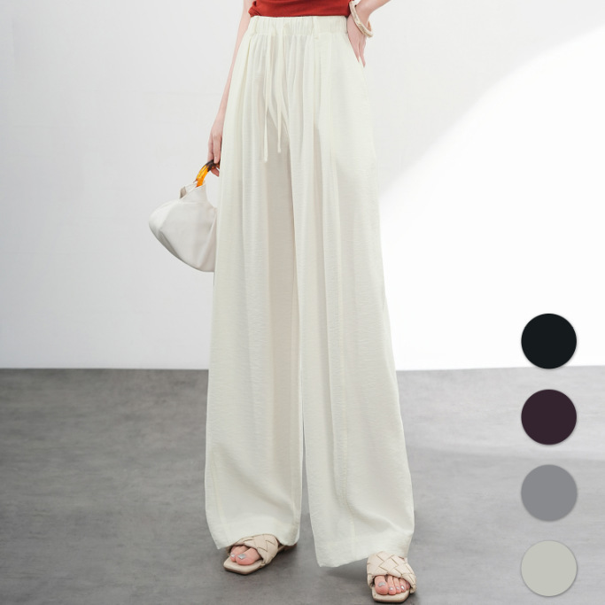 0347 Bamboo Fiber Fabric Elastic Waist Drawstring Spring and Summer Wide-Leg Pants Loose Fit