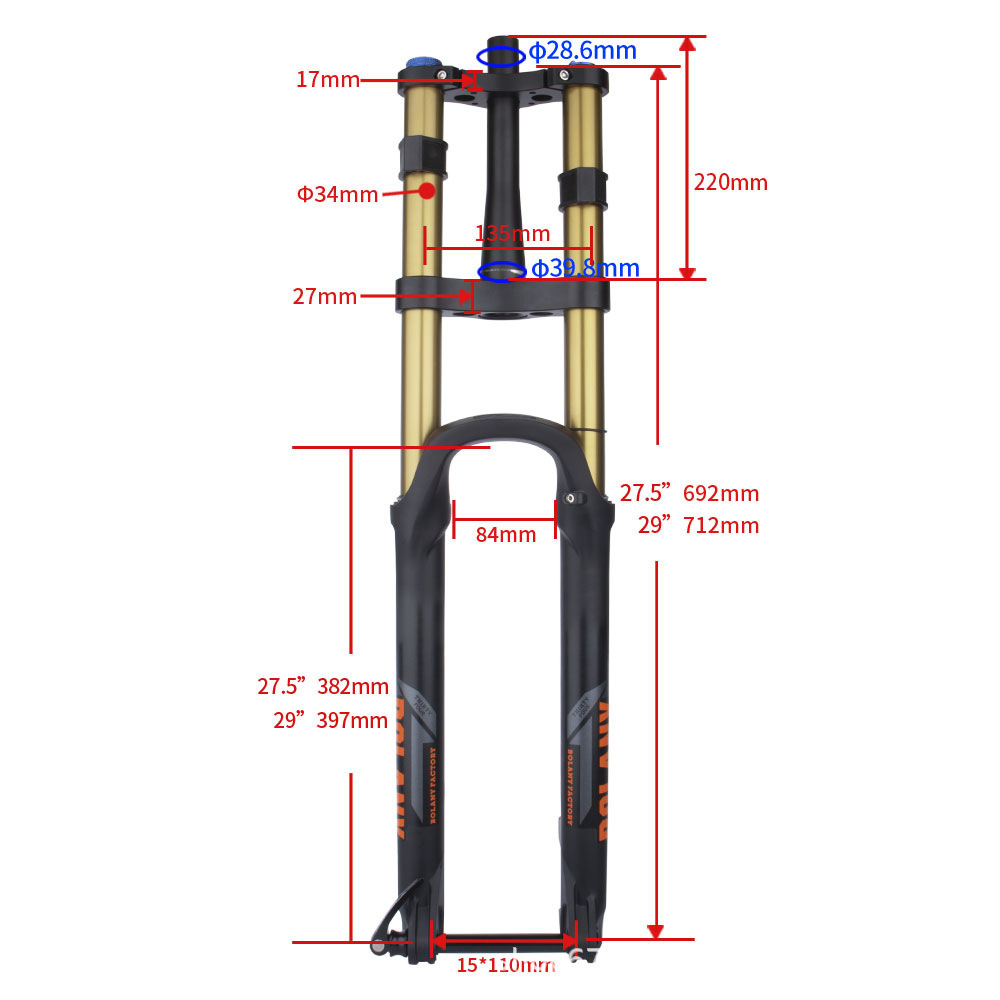 Bolany doble hombro eje de barril horquilla de gas 27.5 29 pulgadas bicicleta de montaña amortiguación amortiguador presión de aire horquilla delantera 15*110mm