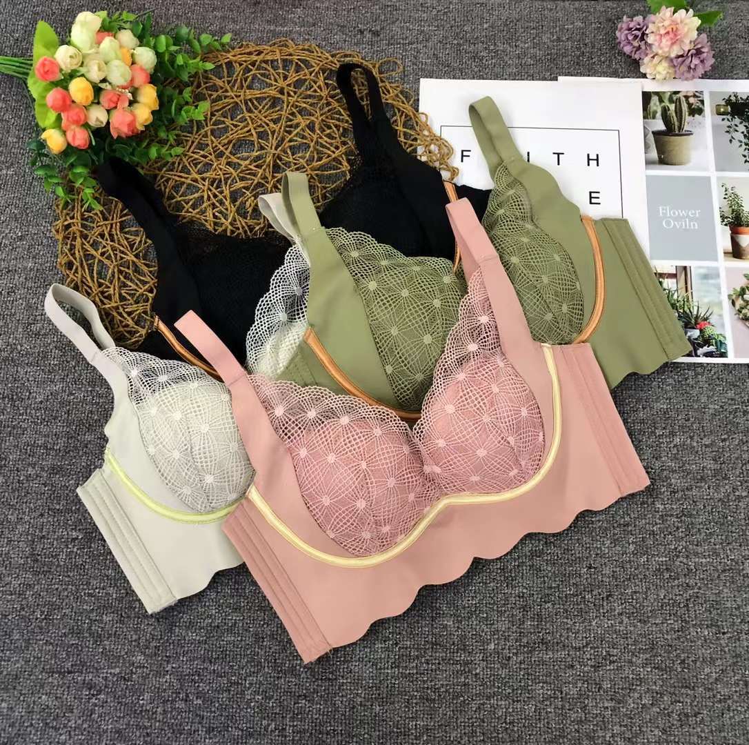 Nuevo sujetador de alta calidad de moda de encaje jacquard transpirable y cómodo ajuste lateral de pecho de cuatro botones ropa interior mujer