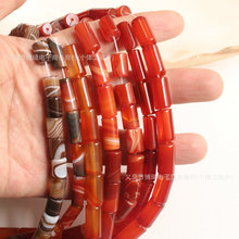天然玛瑙圆管珠子线纹缠丝条纹红玛瑙散珠串手工diy饰品材料配件