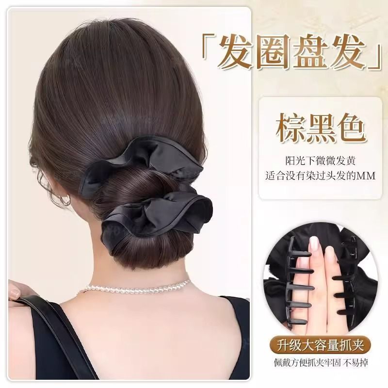 丸子头假发抓夹假发发圈花苞头自然蓬松氛围感盘发神器低扎假发包|undefined