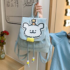 韩版轻便通勤小型卡通包包女生出游双肩包包高级感牛仔布迷你背包