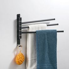 旋转毛巾架304不锈钢黑色活动毛巾杆浴室洗澡间卫浴挂件双杆三杆