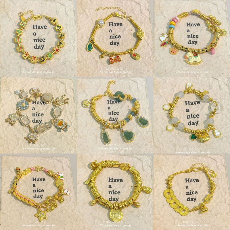 New Chinese Style Crushed Ice Blue Jade Gourd Bracelet, Light Luxury and High-End Five-Emperor Money Plate Bracelet, Elegant Gold Bracelet