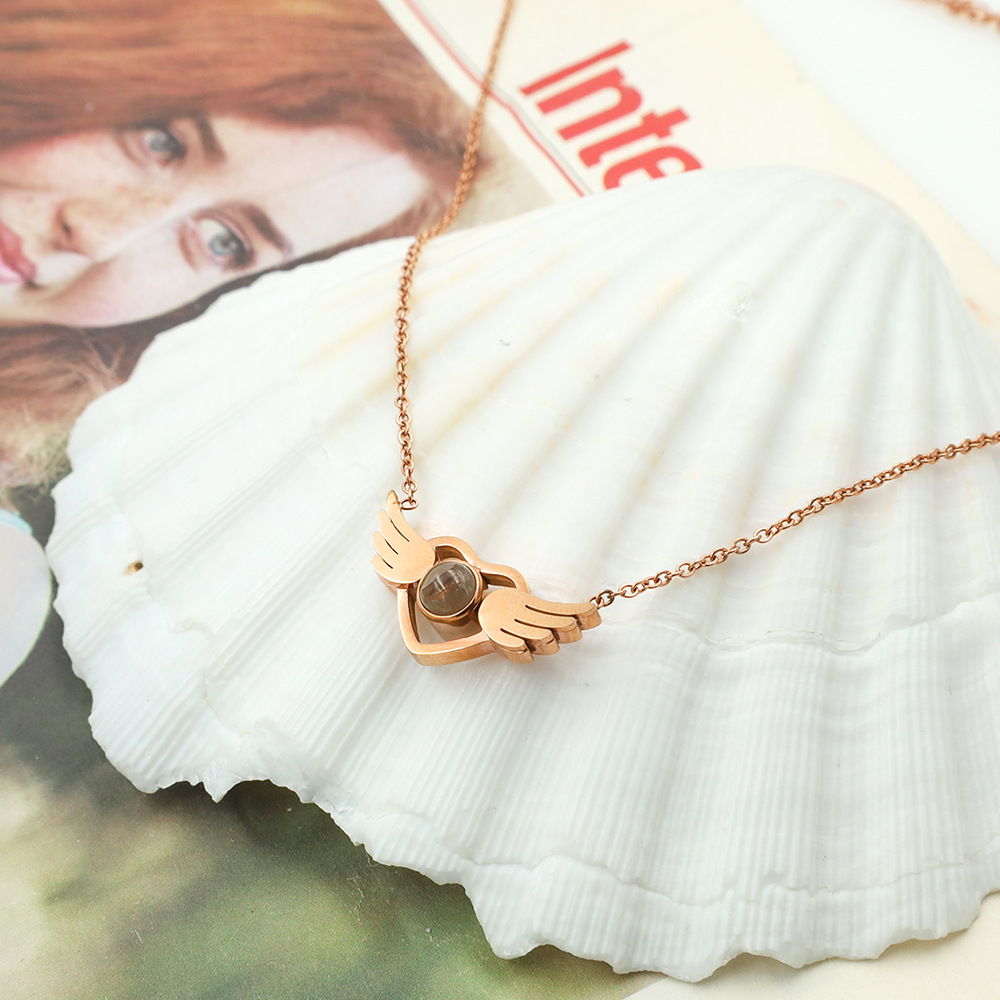 Fashion Women's Angel Wings Love Pendant Stainless Steel Necklace