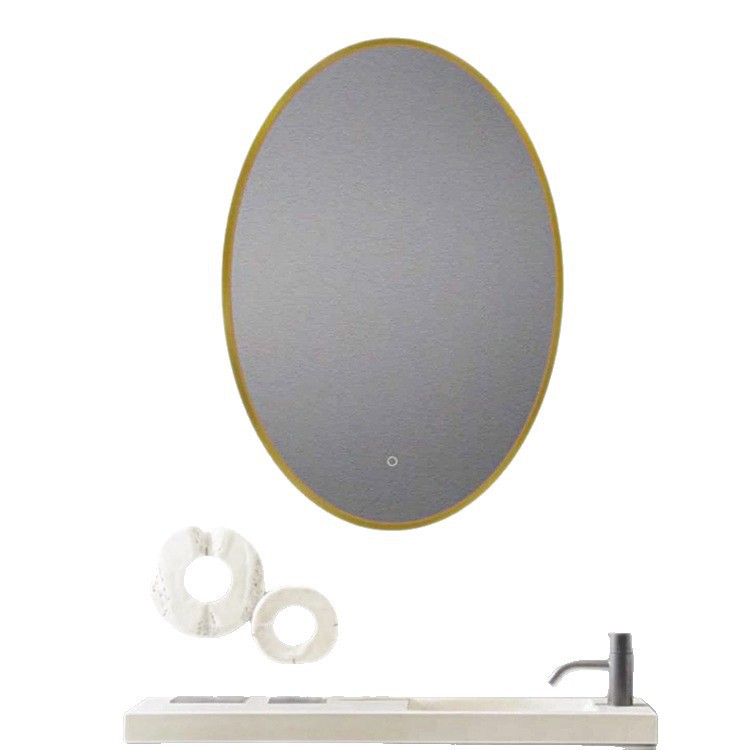 Accesorios de baño transfronterizos lujosos de lujo de lujo oro oval LED espejo de baño de aluminio lateral iluminado