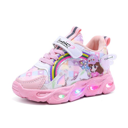 Girls 'shoes with lights Spring and Autumn mesh casual and comfortable children's sneakers, middle children's cartoon glowing children