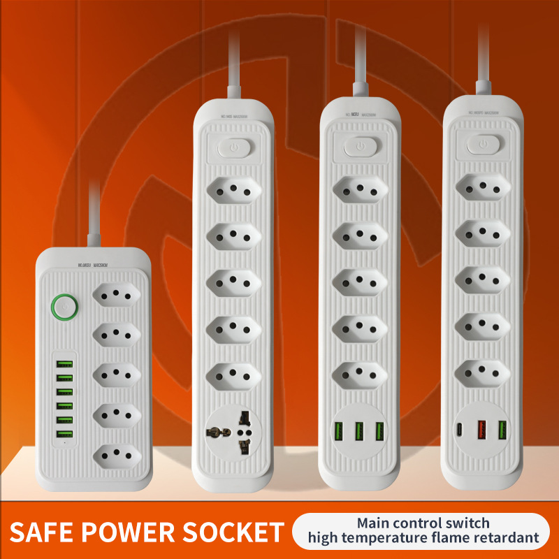 跨境出口专供巴西3/4/5/位USB/yepe-c多功能延长线接线板带线排插