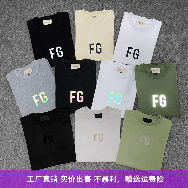 FEAR OF GOD High Street Сезон 6 FG Богатый и красочный отражающий свободный тренд Летняя футболка с короткими рукавами мужская половина рукава