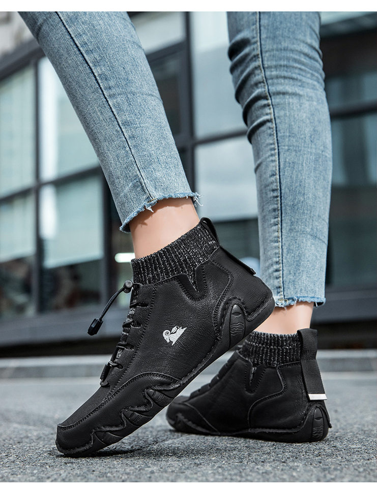 Bốt Martin cổ cao LDECK cổ vừa, thun co giãn, đế bằng, form unisex — C8007 kaki, C8007 màu xám, C8007 màu đen, C8007 đen M (kiểu lót nhung) chi tiết 21