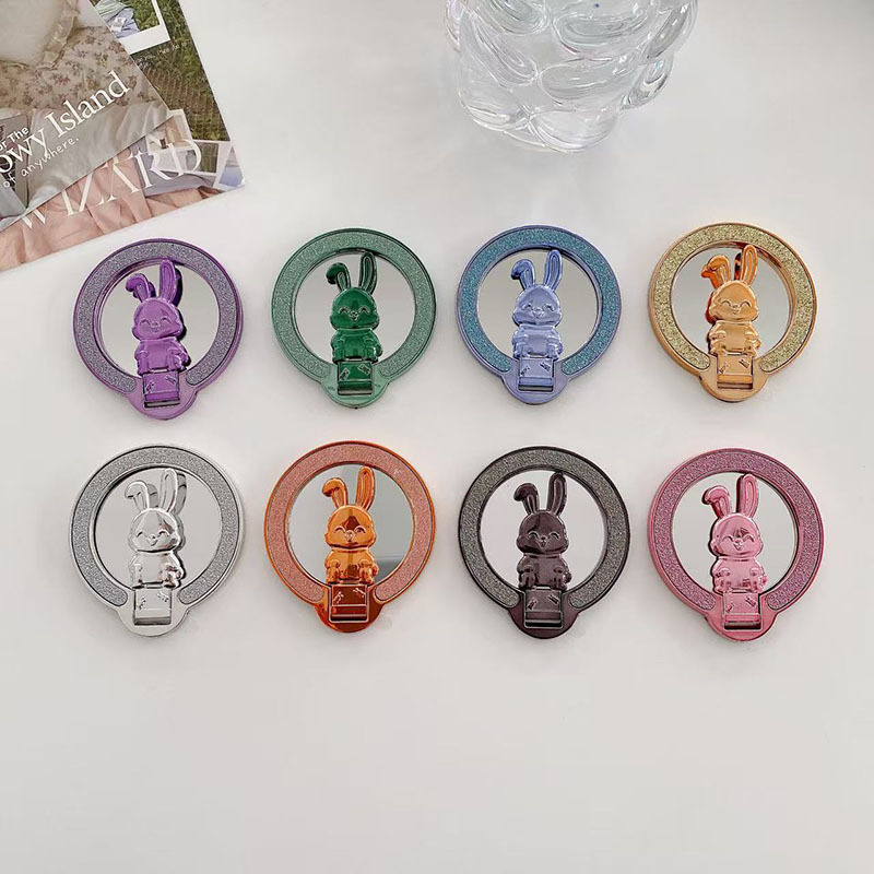 Glitter Rabbit with Mirror Holder Ultra-Thin Magnetic Wireless Charging Foldableable Back Sticker Phone Case Ring Holder