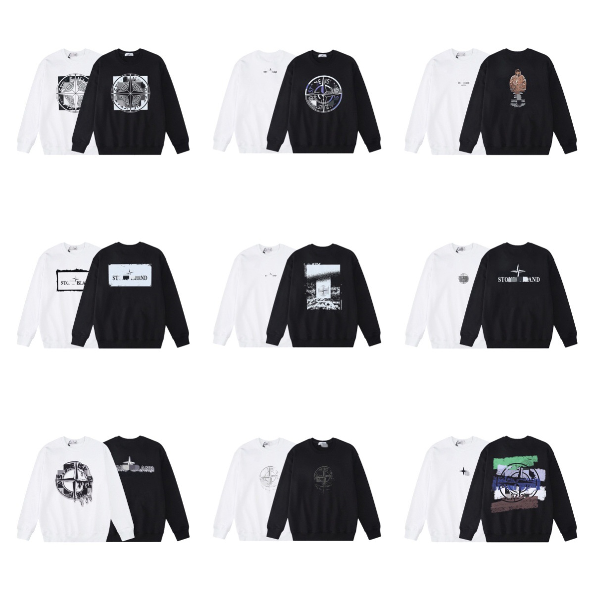 跨境欧美Stone 石头潮牌大罗盘logo印花圆领卫衣男女款一件代发