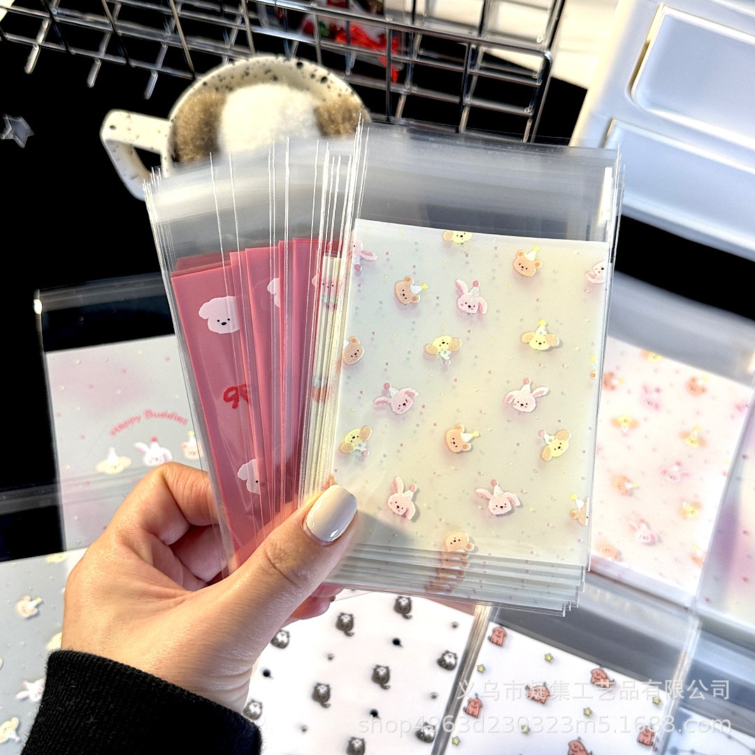 Colección de bolsas autoadhesivas de dibujos animados lindo original, bolsa de embalaje de joyería de regalo de alto valor, tarjeta pequeña, bolsa sellada dividida