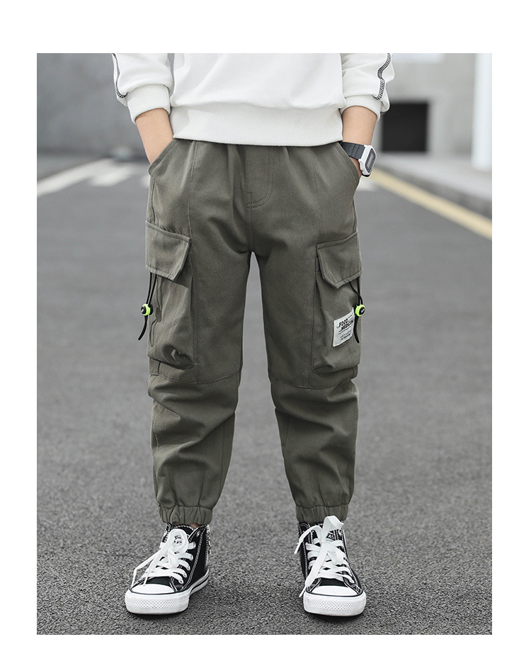 Casual Solid Color Pocket Cotton Boys Pants display picture 1