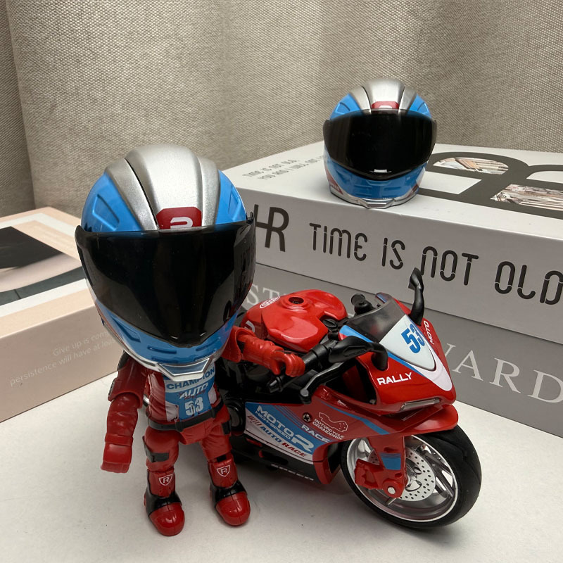 Motorcycle Toy Alloy Simulation Helmet Rider Model Motorcycle Model Children's Pull-Back Toy Car for Boys